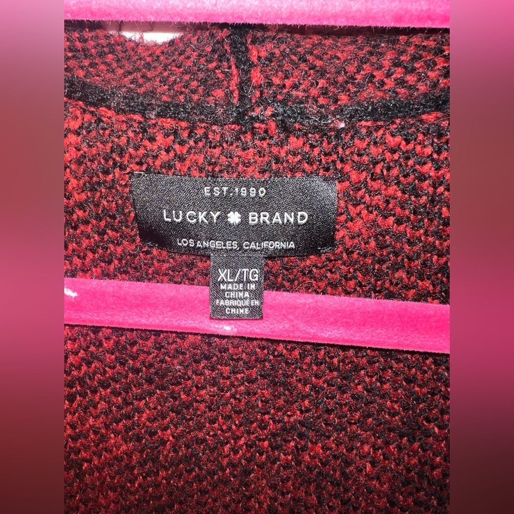 Lucky Brand Red and Black Checkered Cardigan - Picture 2 of 5